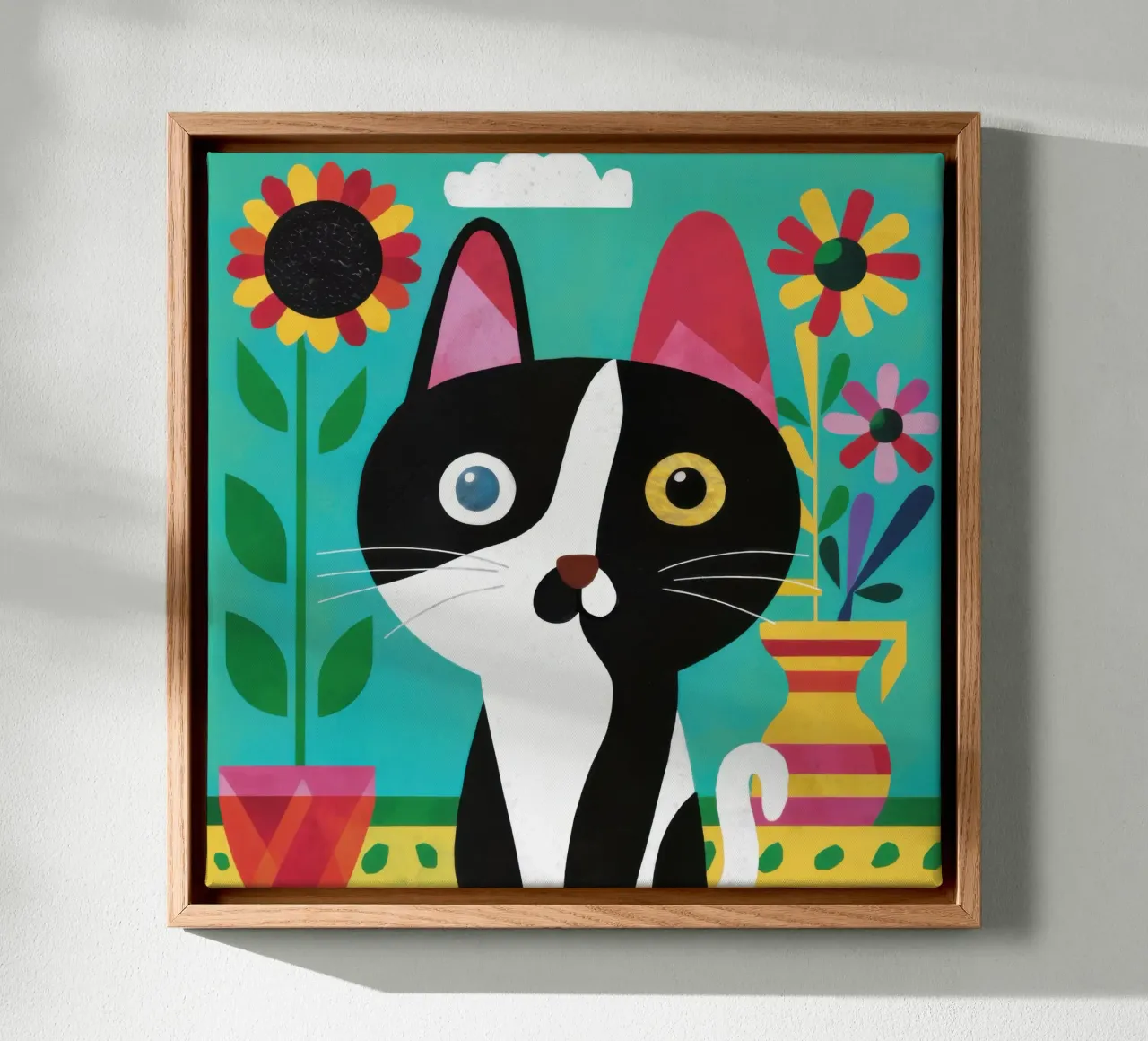 Party Cat eigenzinnigheid canvas met Baklijst van Frame Aura