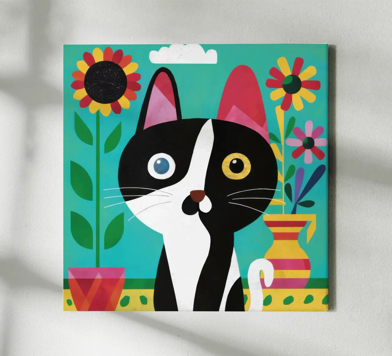Party Cat eigenzinnigheid canvas met Baklijst van Frame Aura