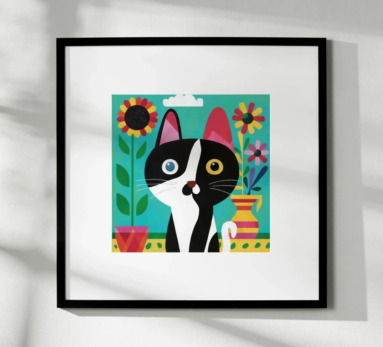 Capricci da gatto festaiolo poster con telaio in alluminio da Frame Aura