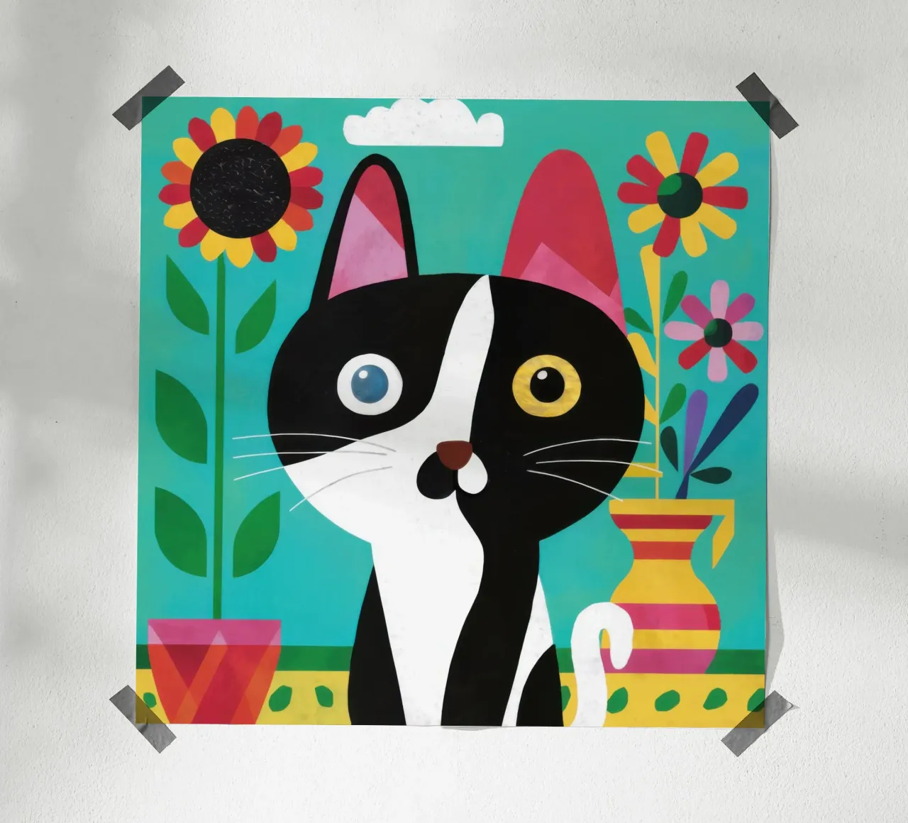 Capricci da gatto festaiolo poster con telaio in alluminio da Frame Aura
