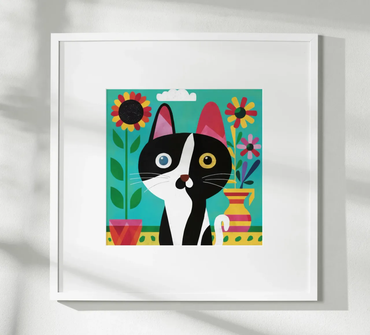 Capricci da gatto festaiolo poster con telaio in alluminio da Frame Aura