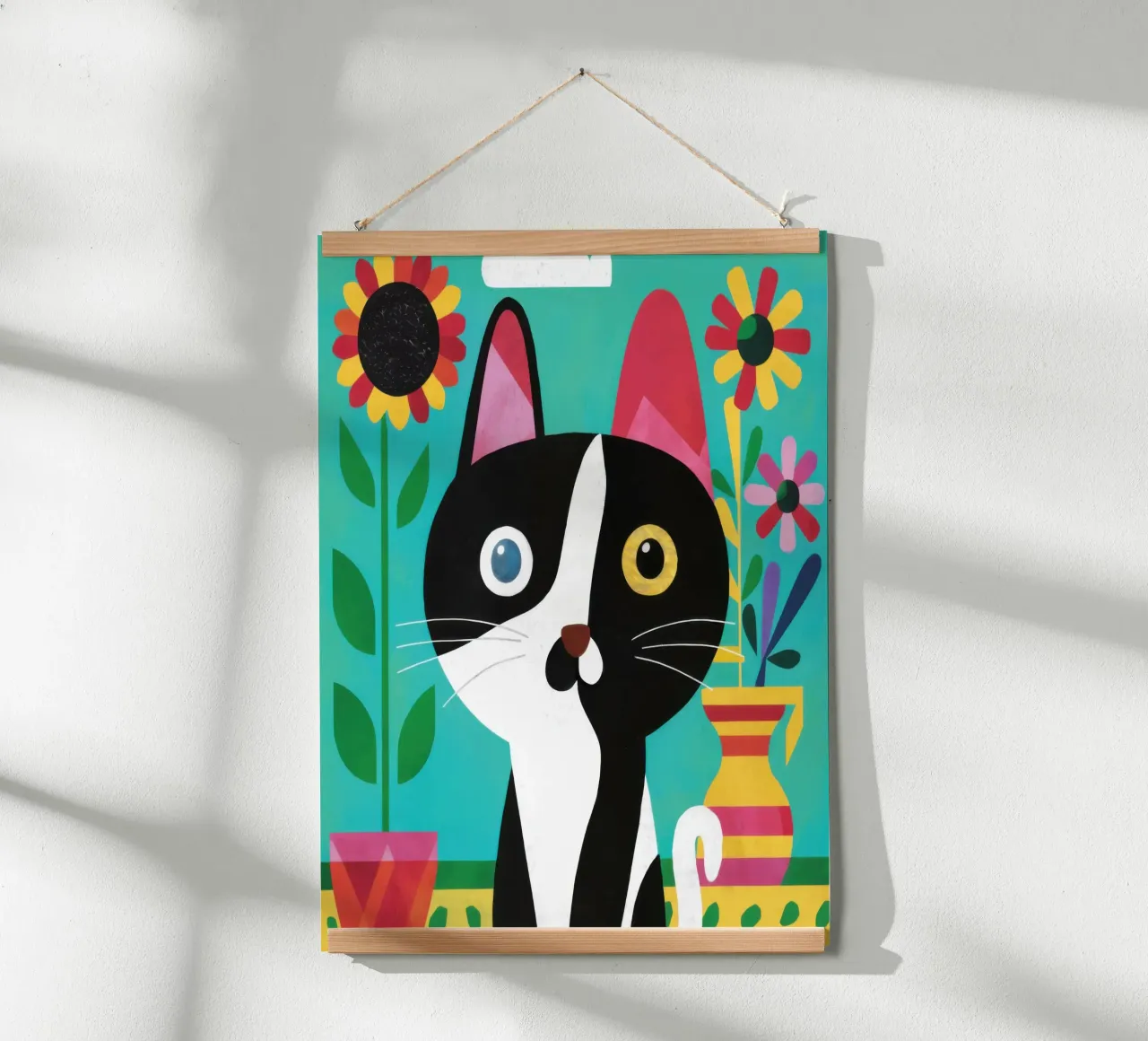Capricci da gatto festaiolo poster con telaio in alluminio da Frame Aura
