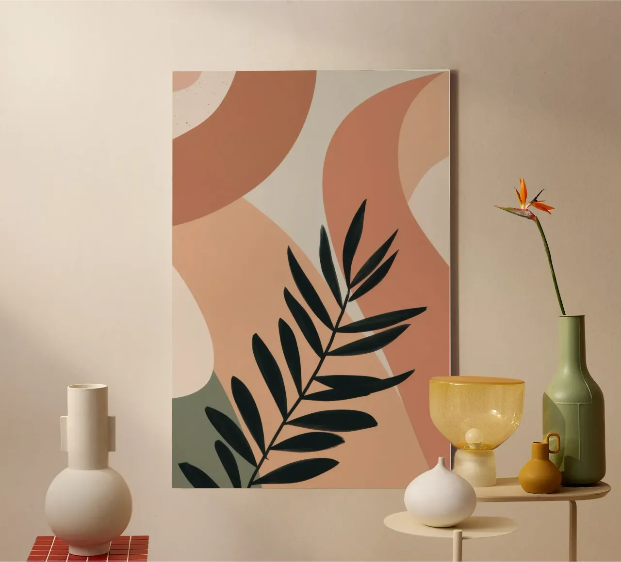 Abstract Earthy Waves canvas with Floater frame by Frame Aura