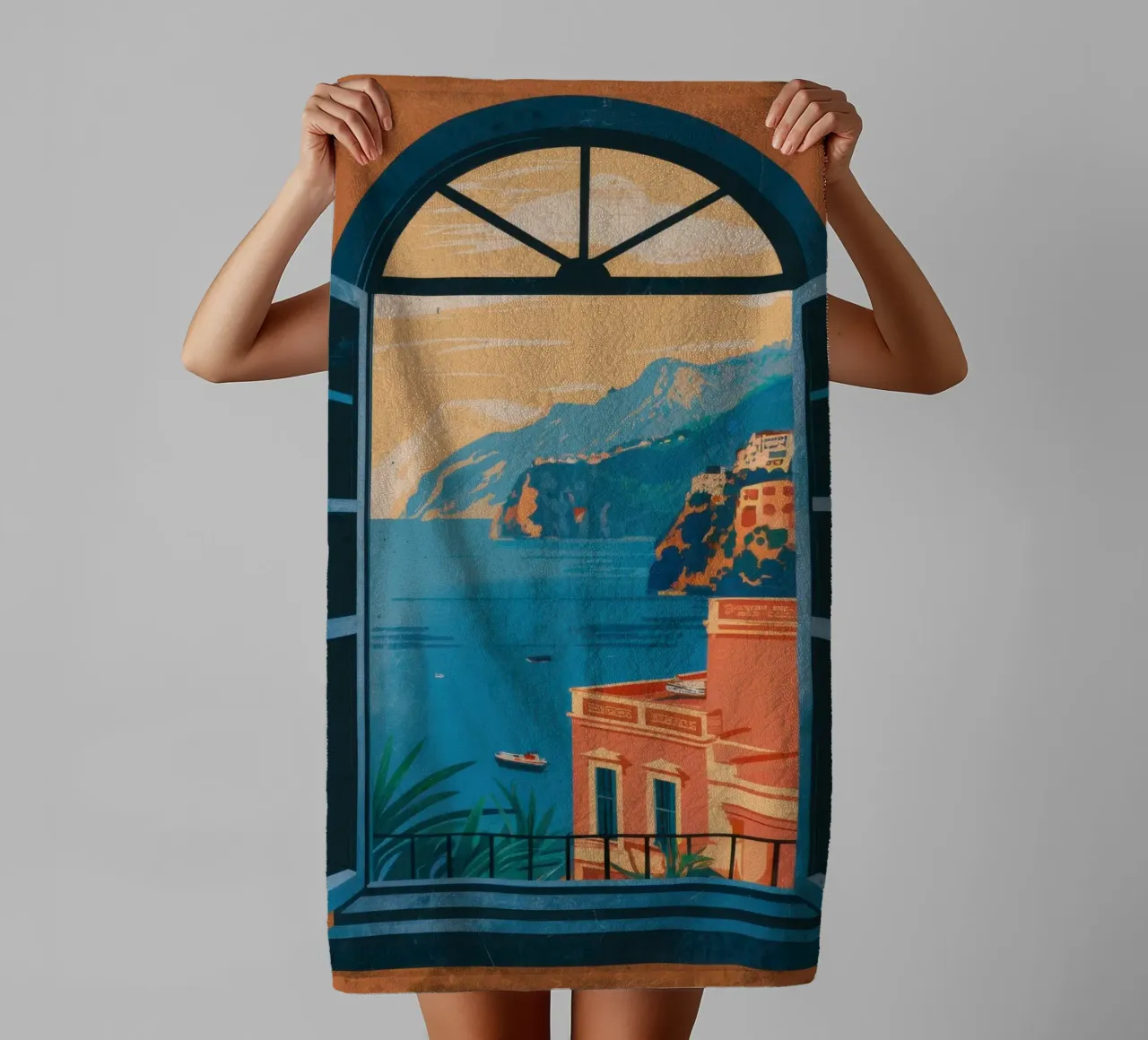 Coastal Window View towel by Frame Aura