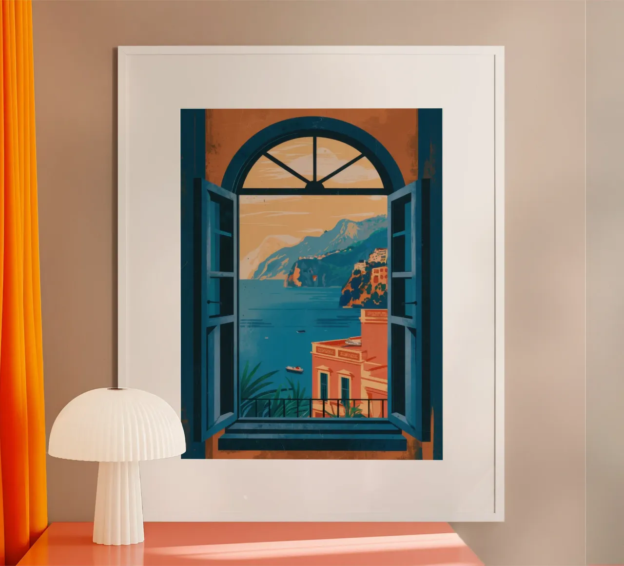 Blick aus dem Fenster auf die Küste Poster von Frame Aura