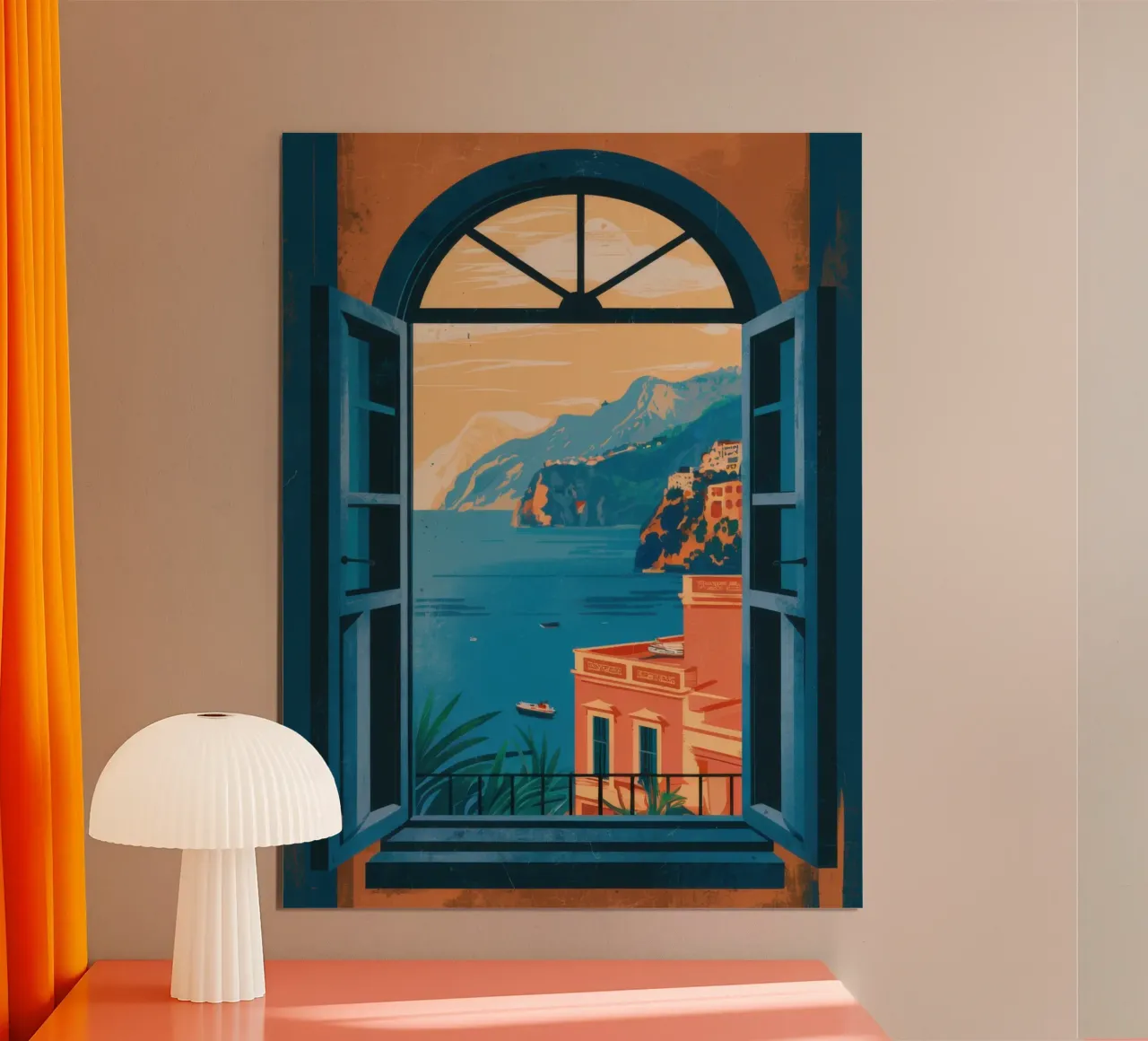 Blick aus dem Fenster auf die Küste Poster von Frame Aura
