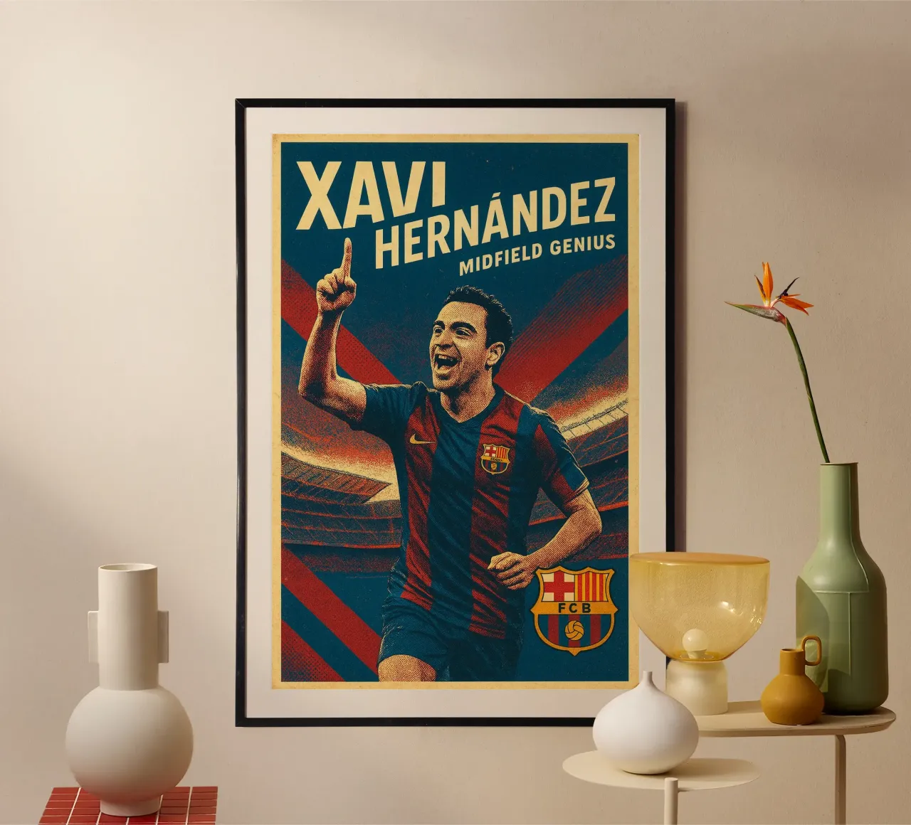 Xavi Hernandez poster con telaio in legno da Cyberpunk Canvas