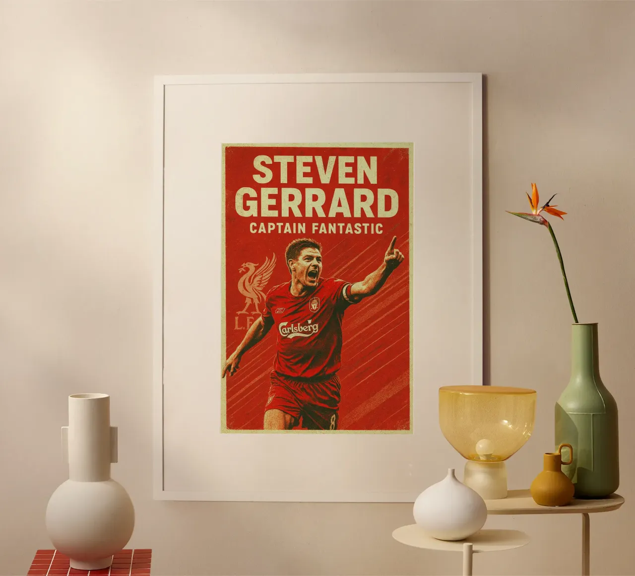 Steven Gerrard poster con telaio in legno da Cyberpunk Canvas