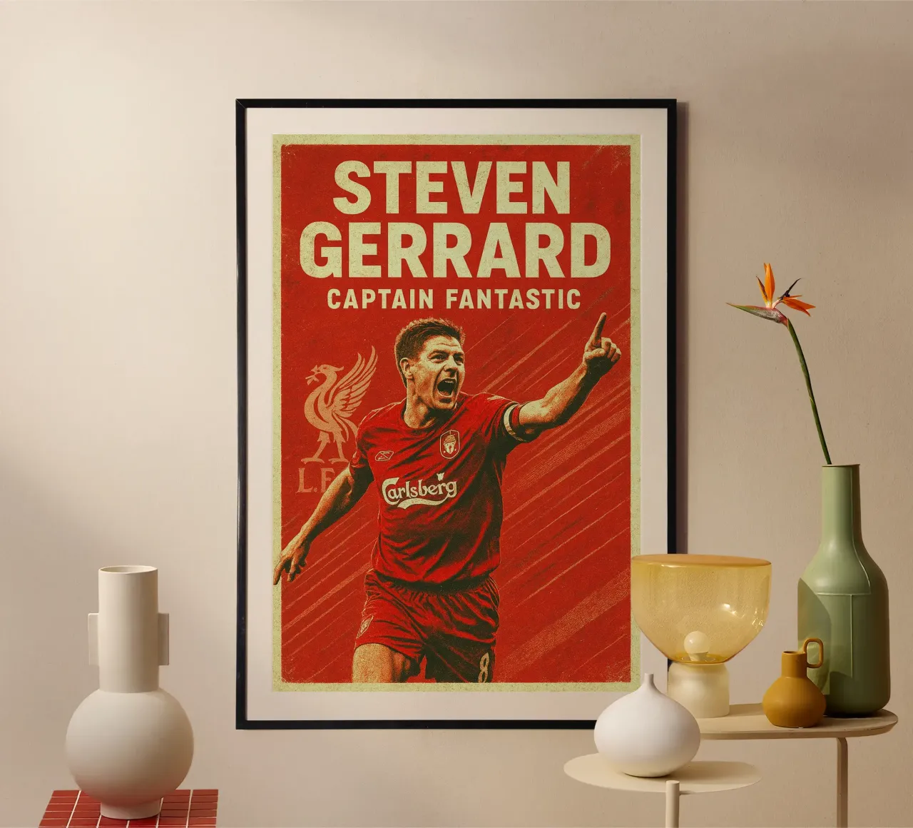 Steven Gerrard poster con telaio in legno da Cyberpunk Canvas