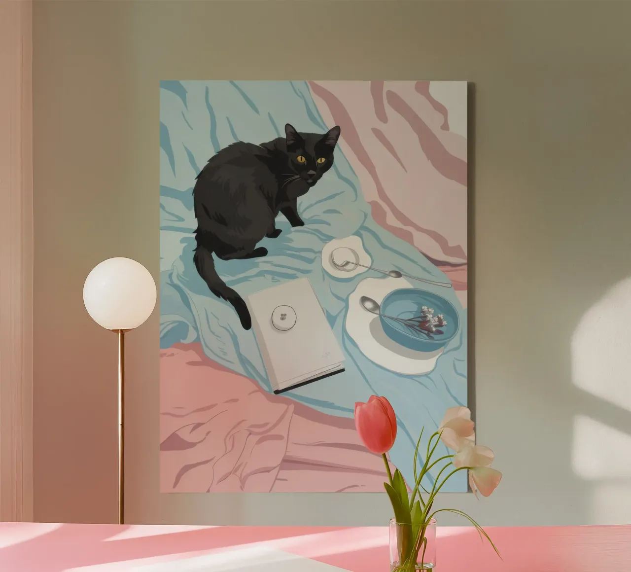 Mitternachtstee Feline Leinwand mit Schattenfugenrahmen von Frame Aura