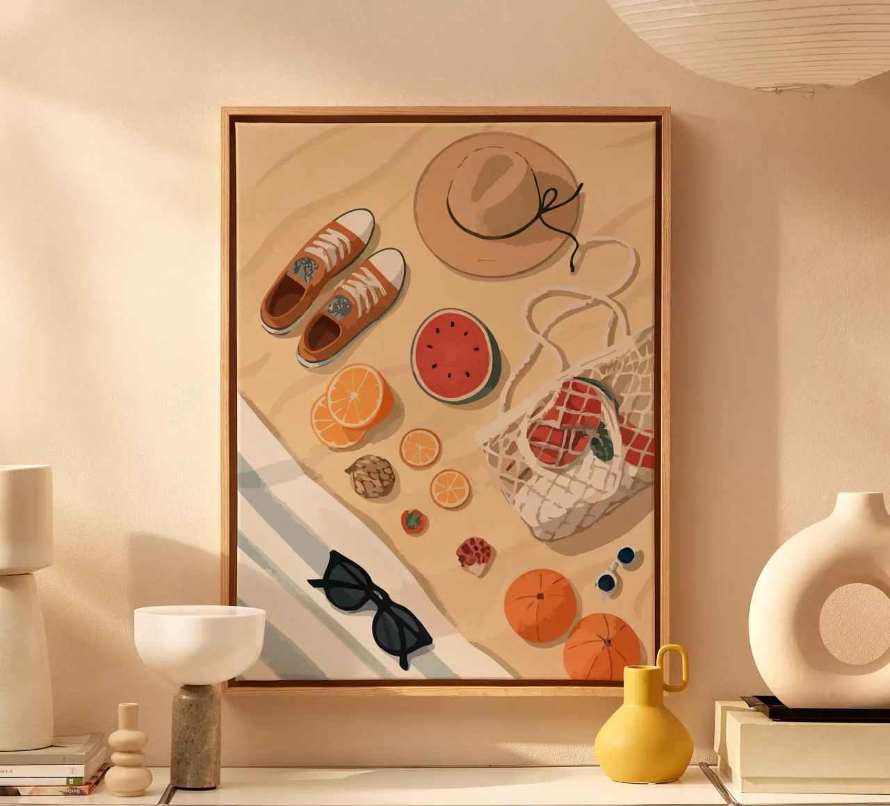 Outfit On Beach canvas with Floater frame by Dumery Art