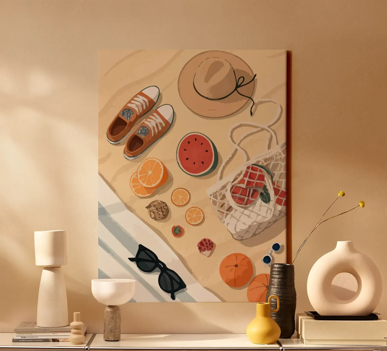 Outfit On Beach canvas with Floater frame by Dumery Art