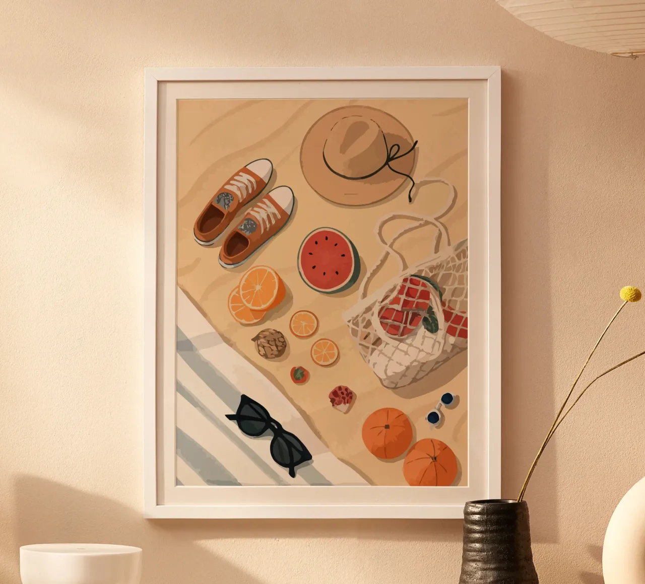 Outfit On Beach poster con telaio in plastica da Dumery Art