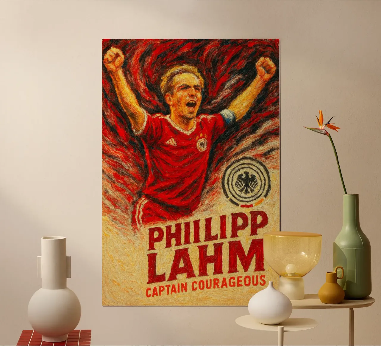 Philipp Lahm capitano coraggioso poster con telaio in legno da Cyberpunk Canvas