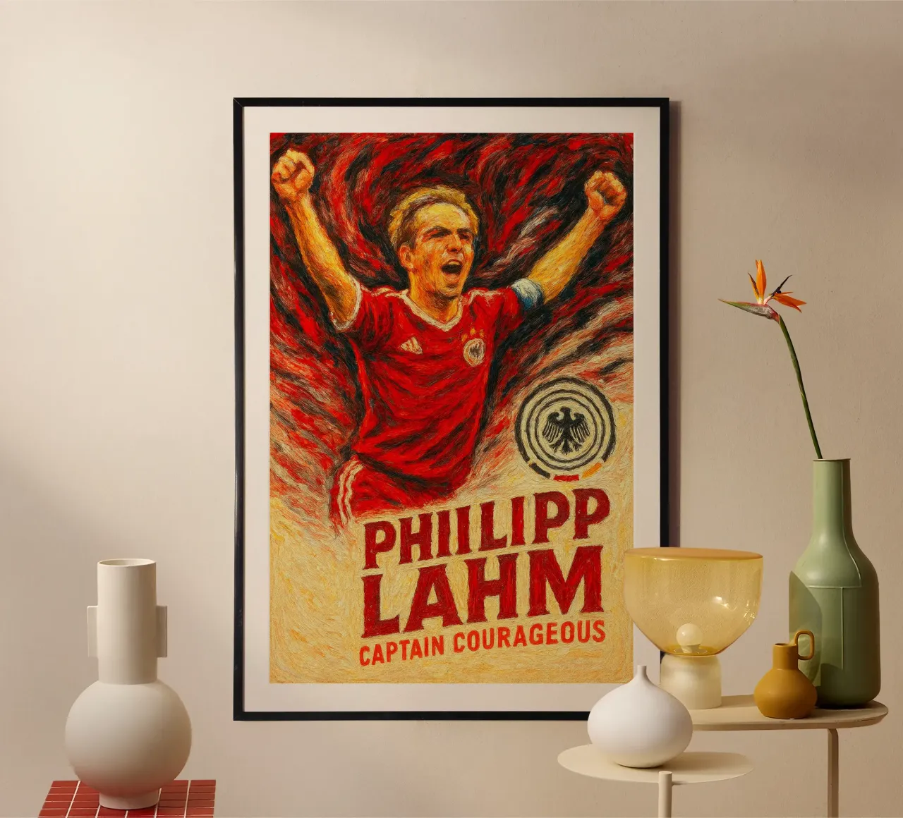 Philipp Lahm capitano coraggioso poster con telaio in legno da Cyberpunk Canvas