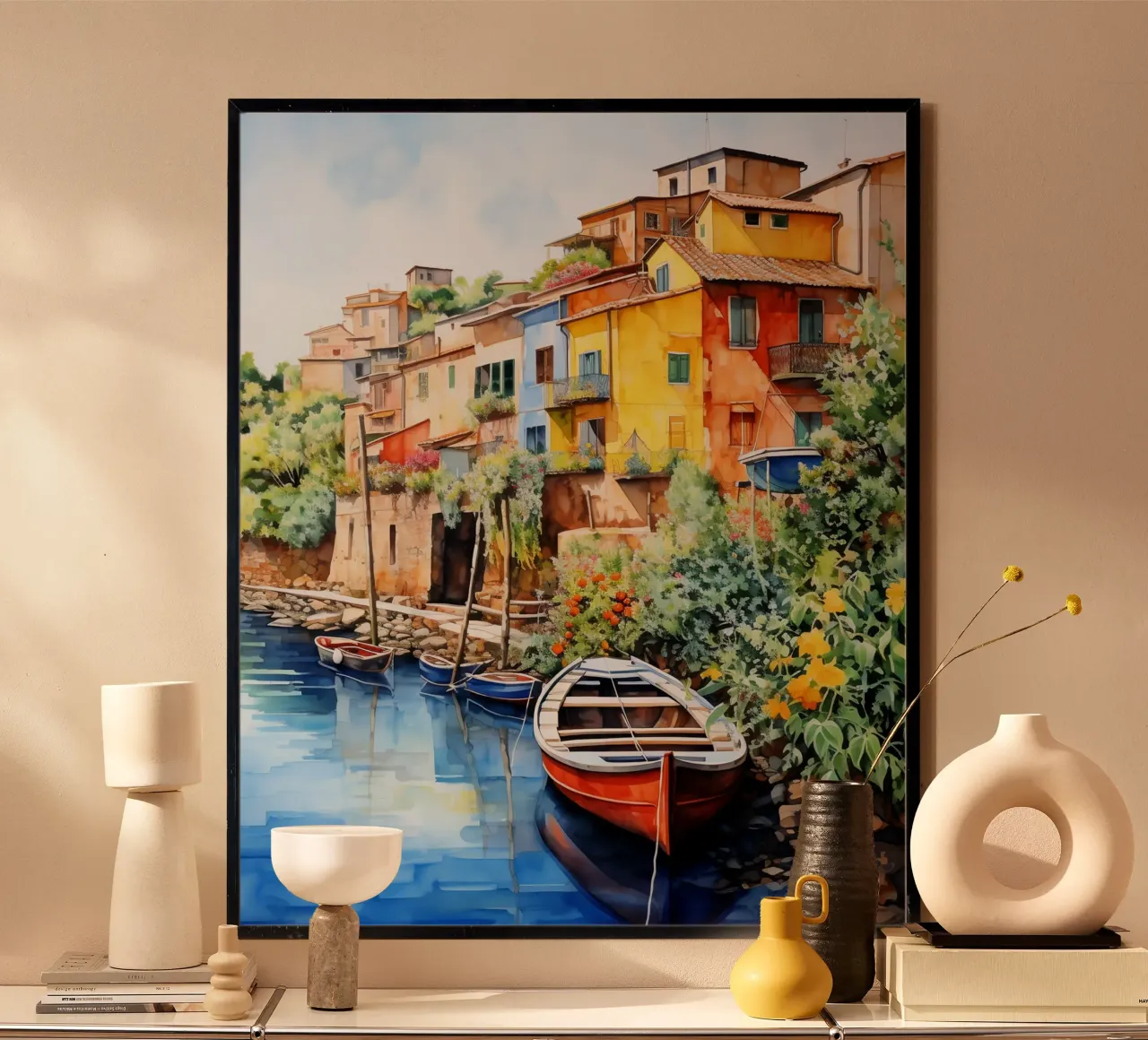 Harbor Village poster con telaio in legno da Artsy Bessy