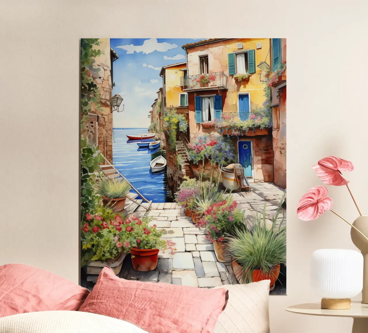 Harbor Village poster con telaio in alluminio da Artsy Bessy