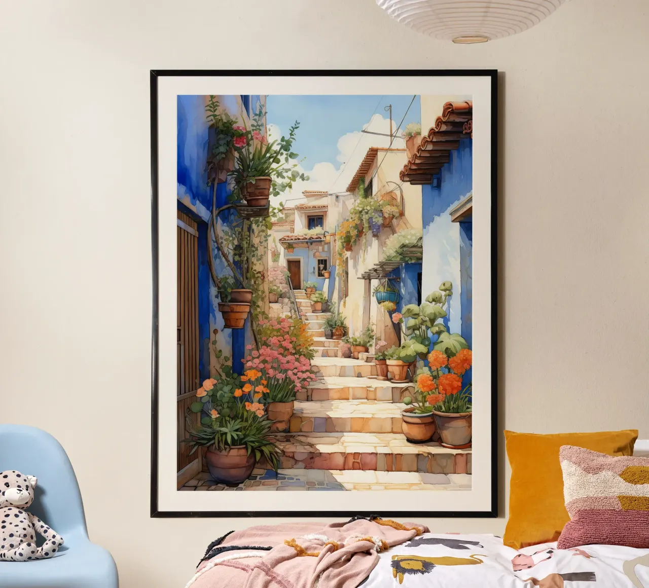 Chefchaouen poster con telaio in legno da Artsy Bessy