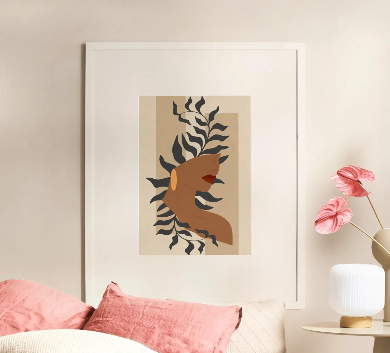 Contemporary art poster with woman and flora in pastel color poster da colleen