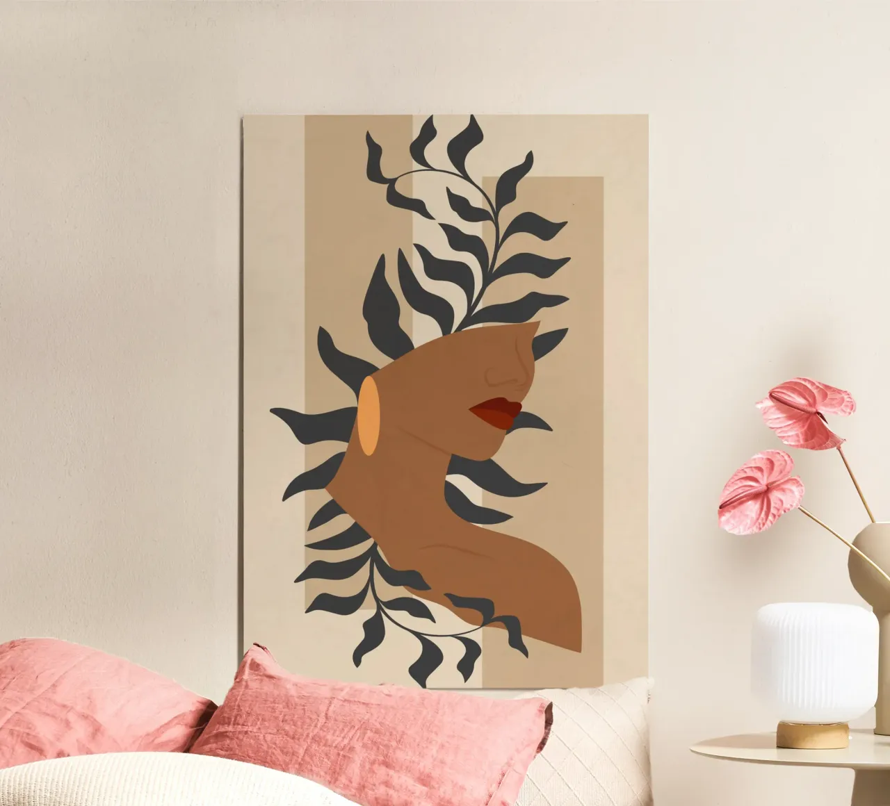 Contemporary art poster with woman and flora in pastel color poster da colleen