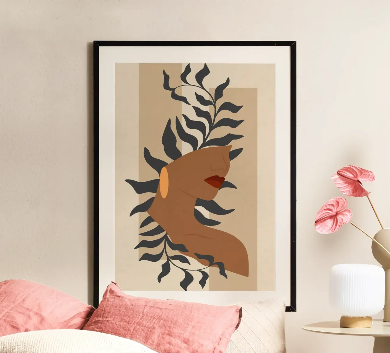 Contemporary art poster with woman and flora in pastel color poster da colleen