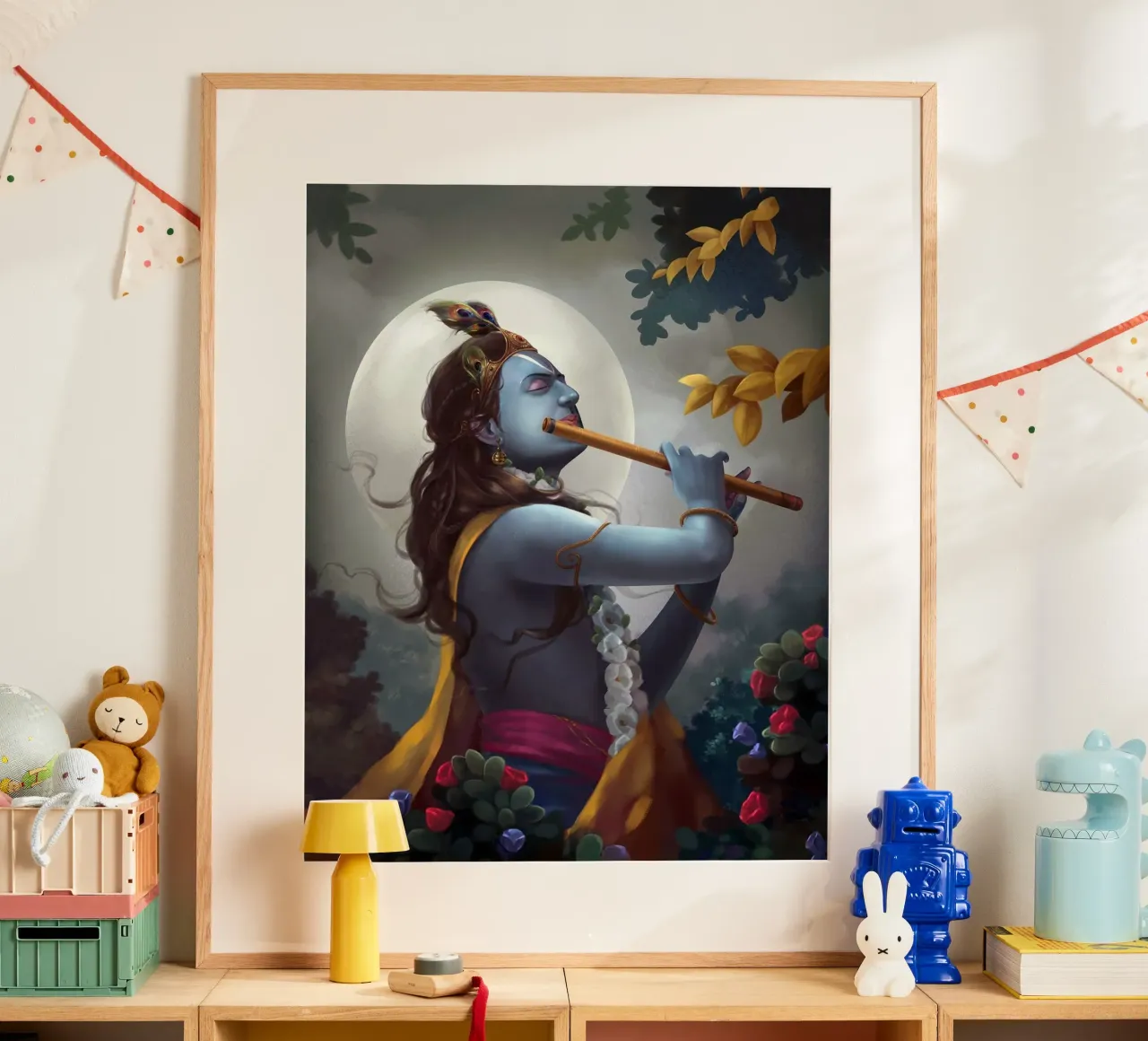 Murlidhar Krishna In The Moonlight - Krishna Flute Painting Poster von colleen