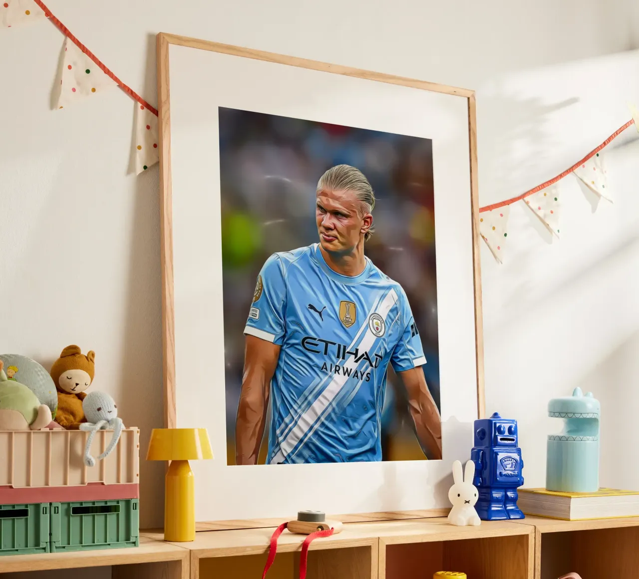 Erling Haaland Digital Art Portrait poster con telaio in legno da ArdanART