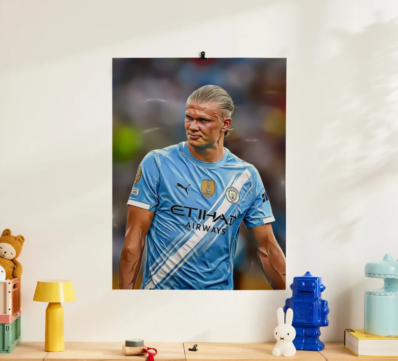 Erling Haaland Digital Art Portrait poster con telaio in legno da ArdanART