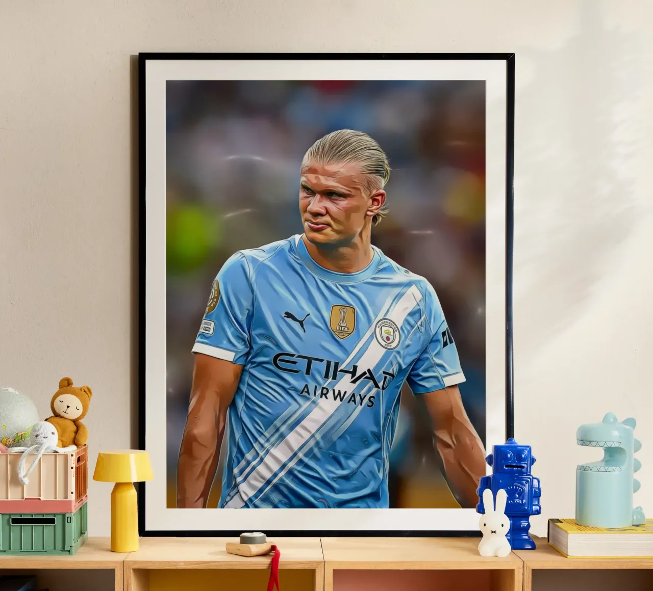 Erling Haaland Digital Art Portrait poster con telaio in legno da ArdanART
