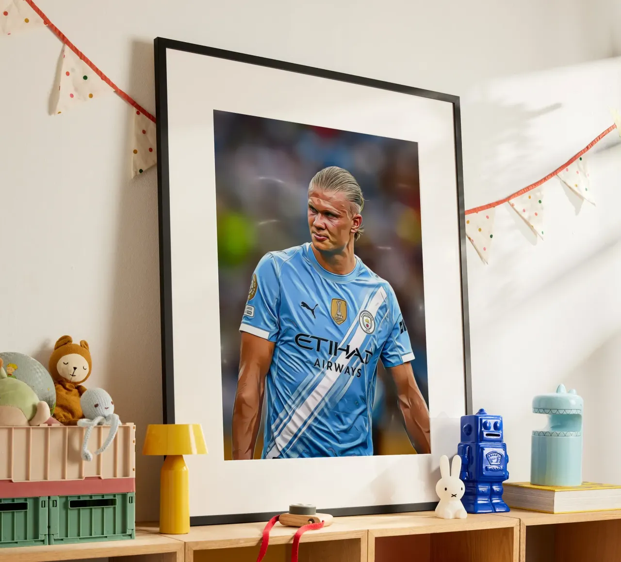 Erling Haaland Digital Art Portrait poster con telaio in legno da ArdanART