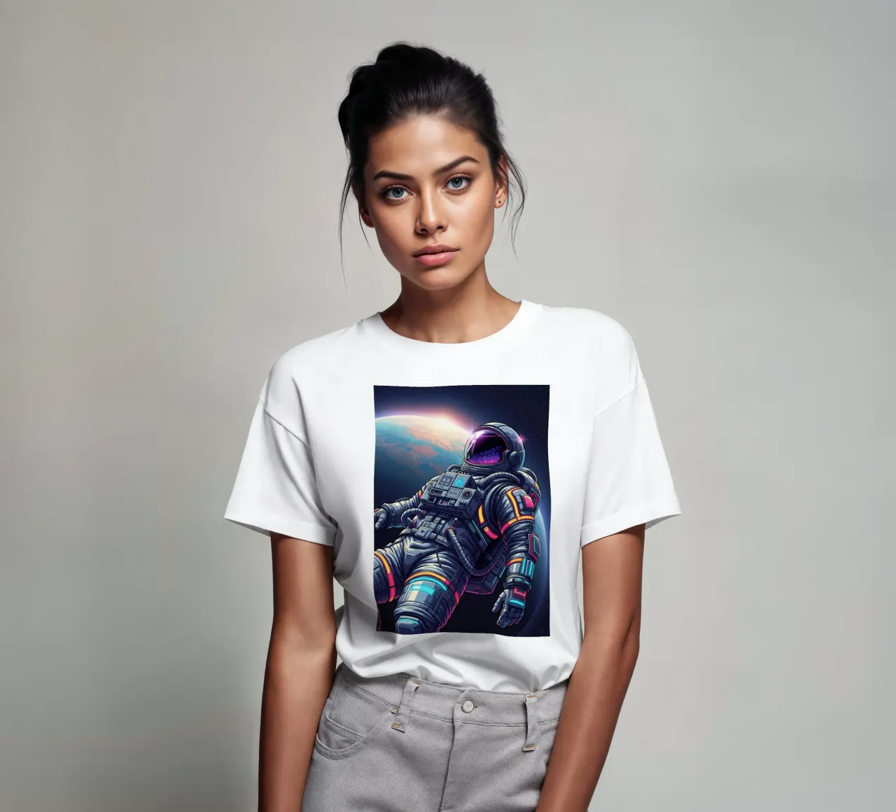 Astronaut floating in space t-shirt by Lembayung art