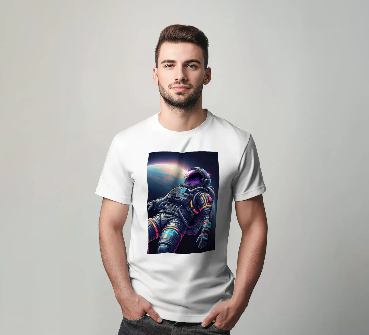 Astronaut floating in space t-shirt by Lembayung art