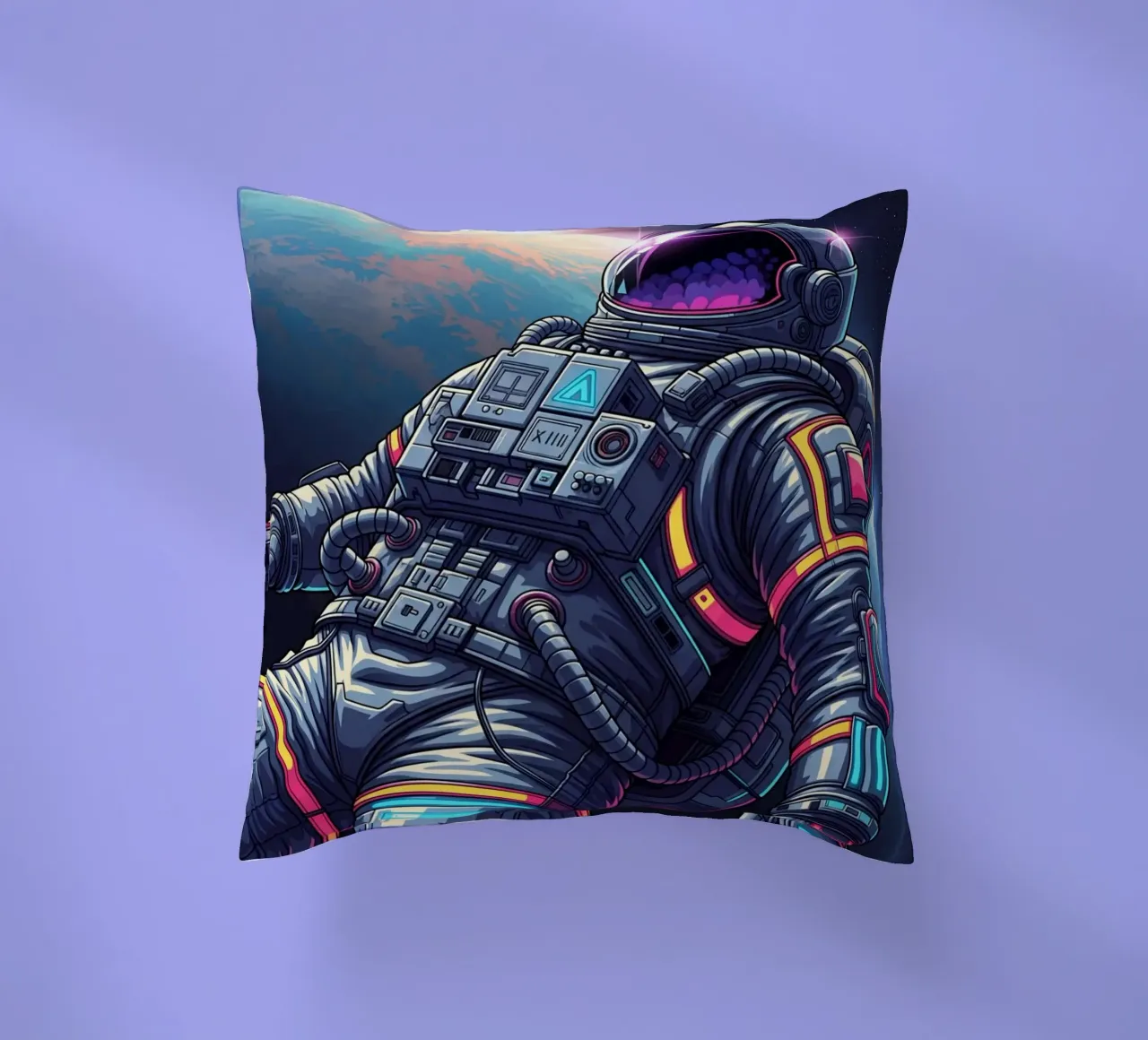 Astronaut floating in space decorative cushion by Lembayung art