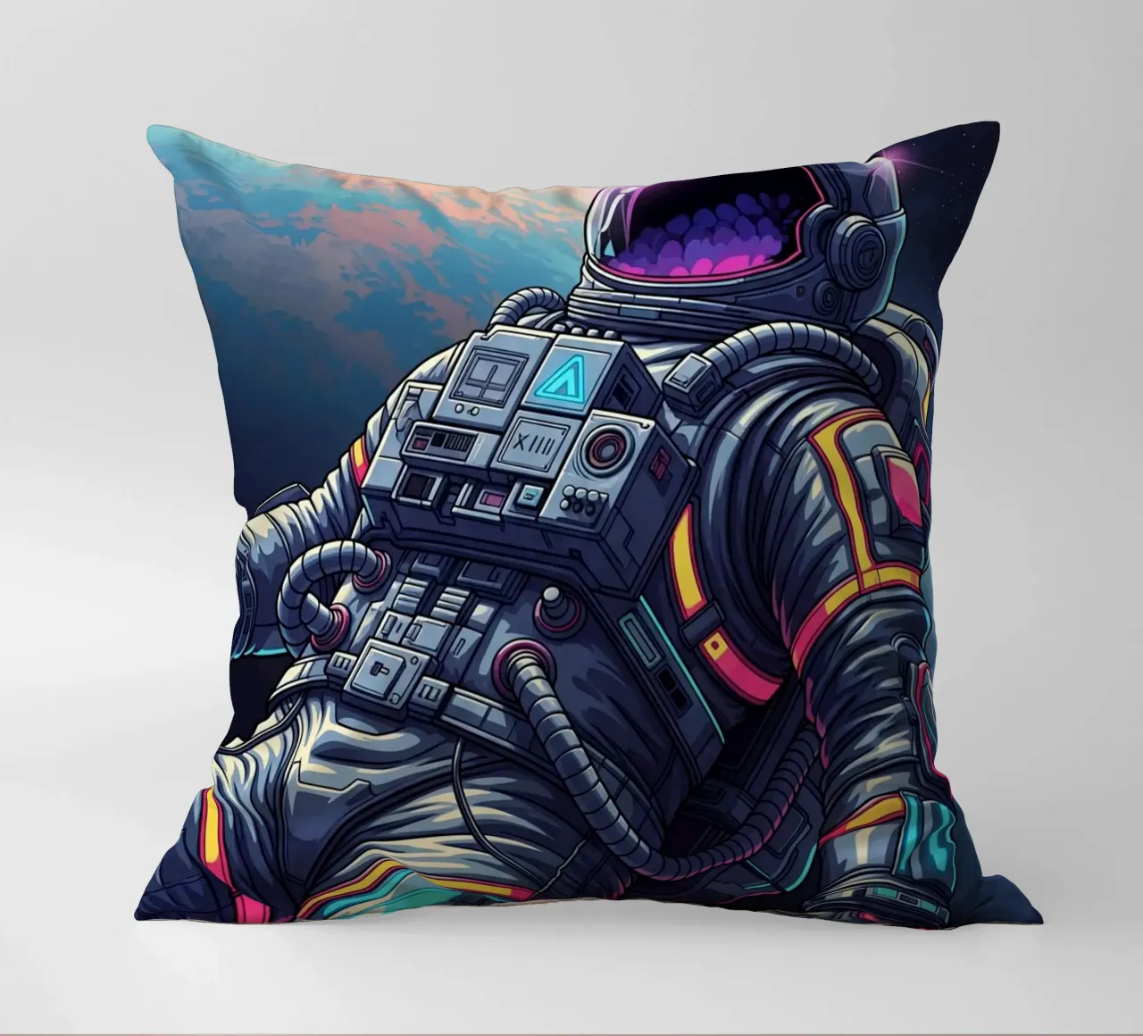 Astronaut floating in space decorative cushion by Lembayung art