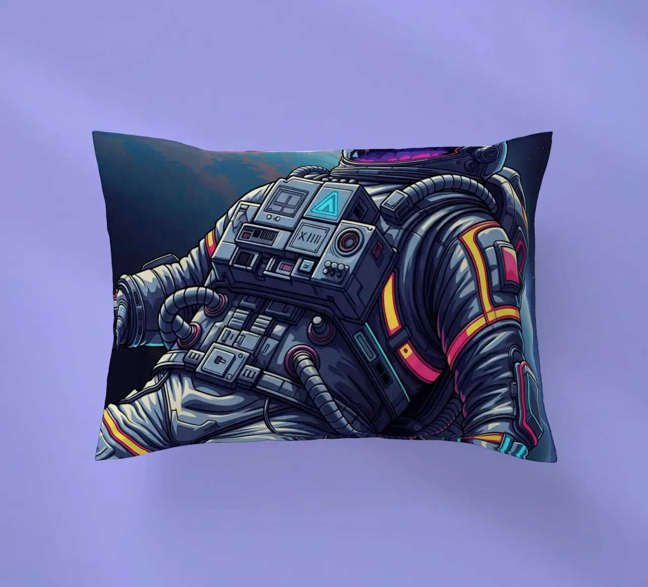 Astronaut floating in space decorative cushion by Lembayung art