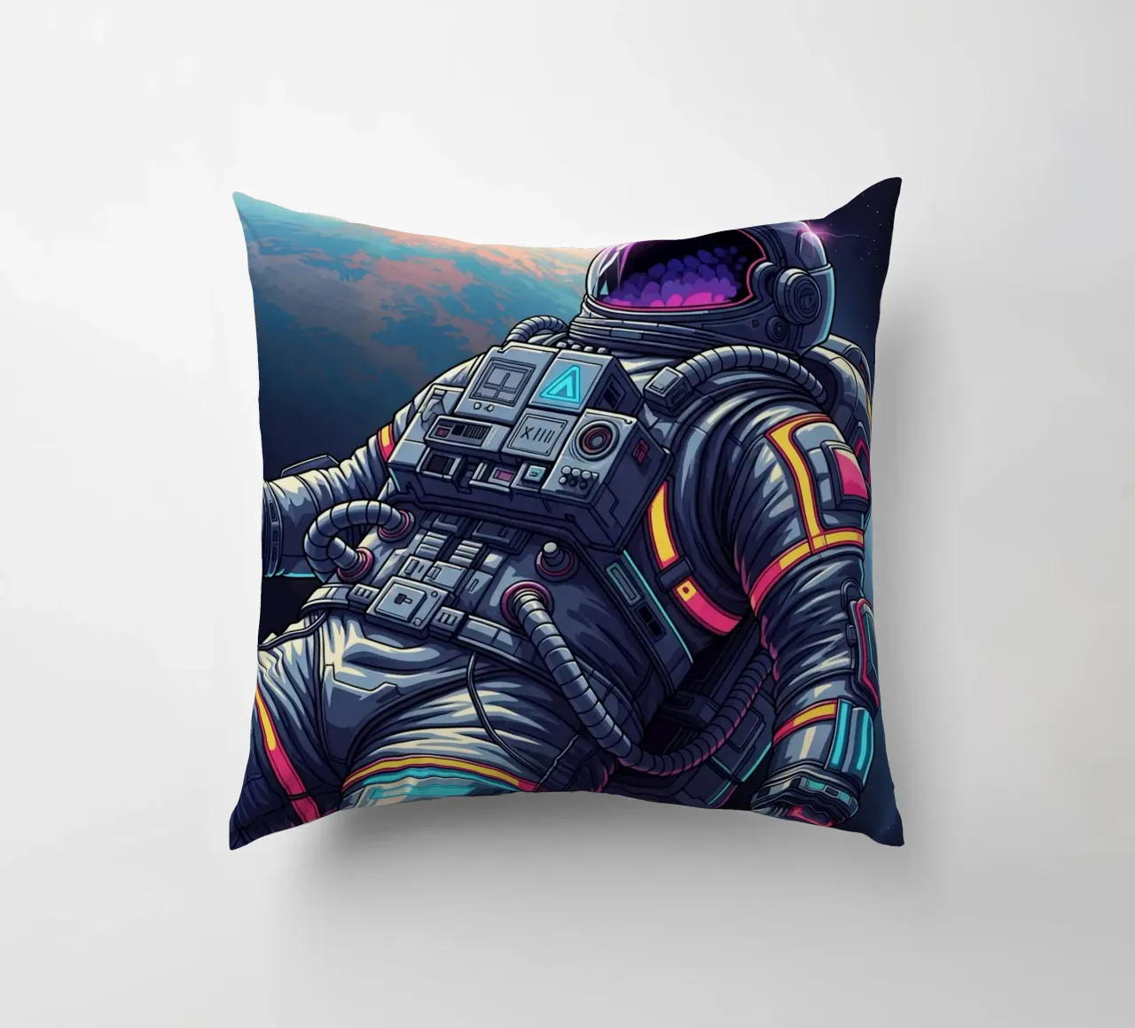Astronaut floating in space decorative cushion by Lembayung art