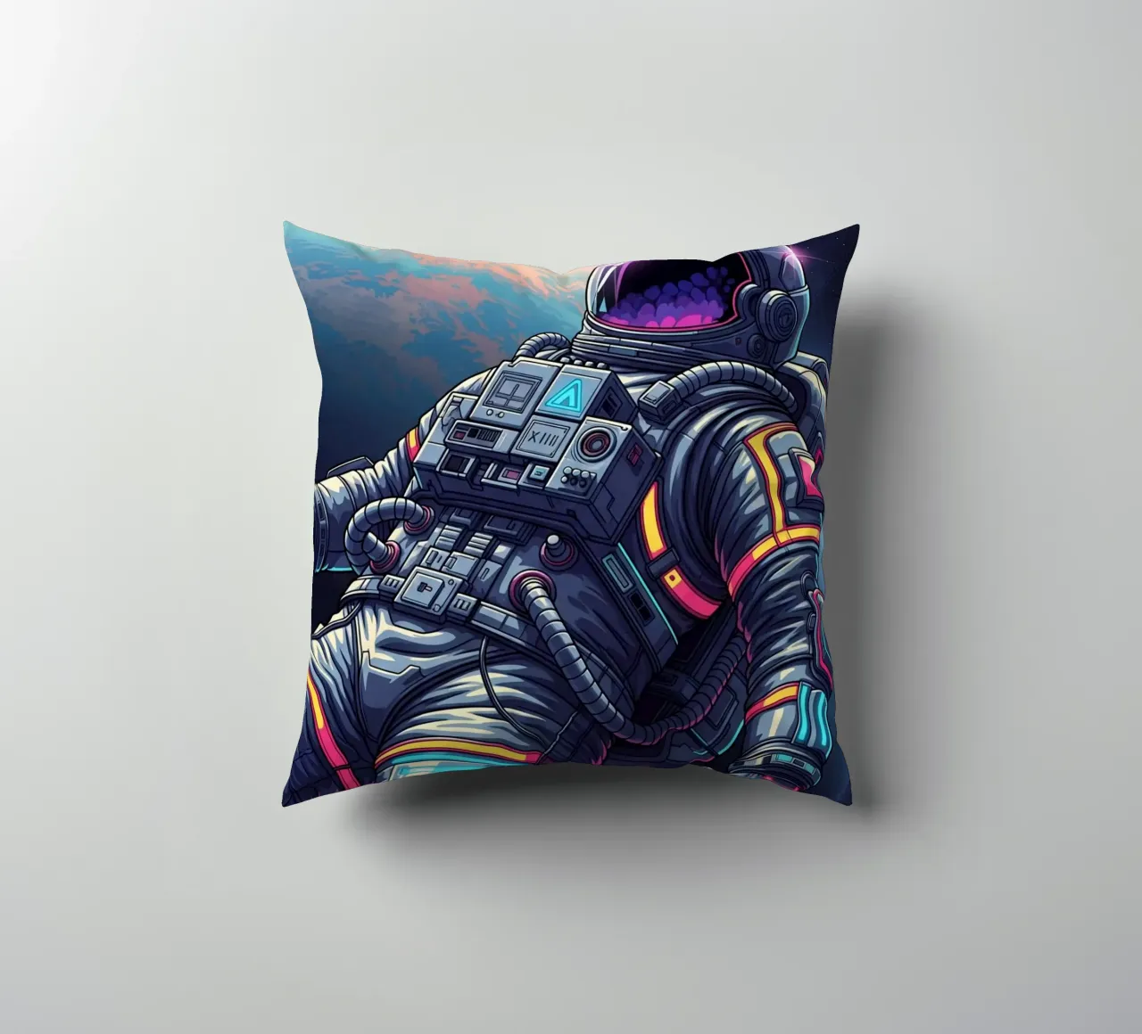 Astronaut floating in space decorative cushion by Lembayung art