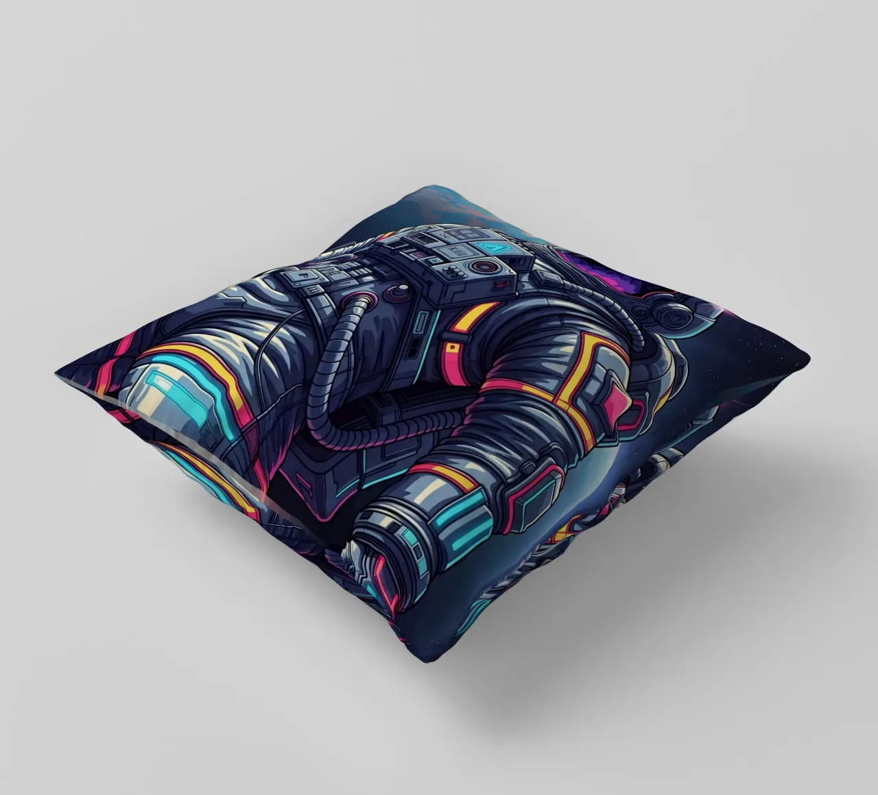 Astronaut floating in space decorative cushion by Lembayung art