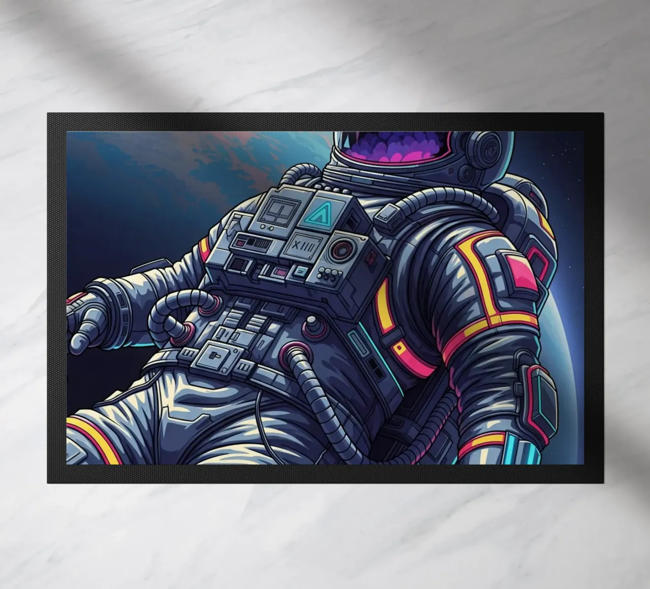 Astronaut floating in space doormat by Lembayung art