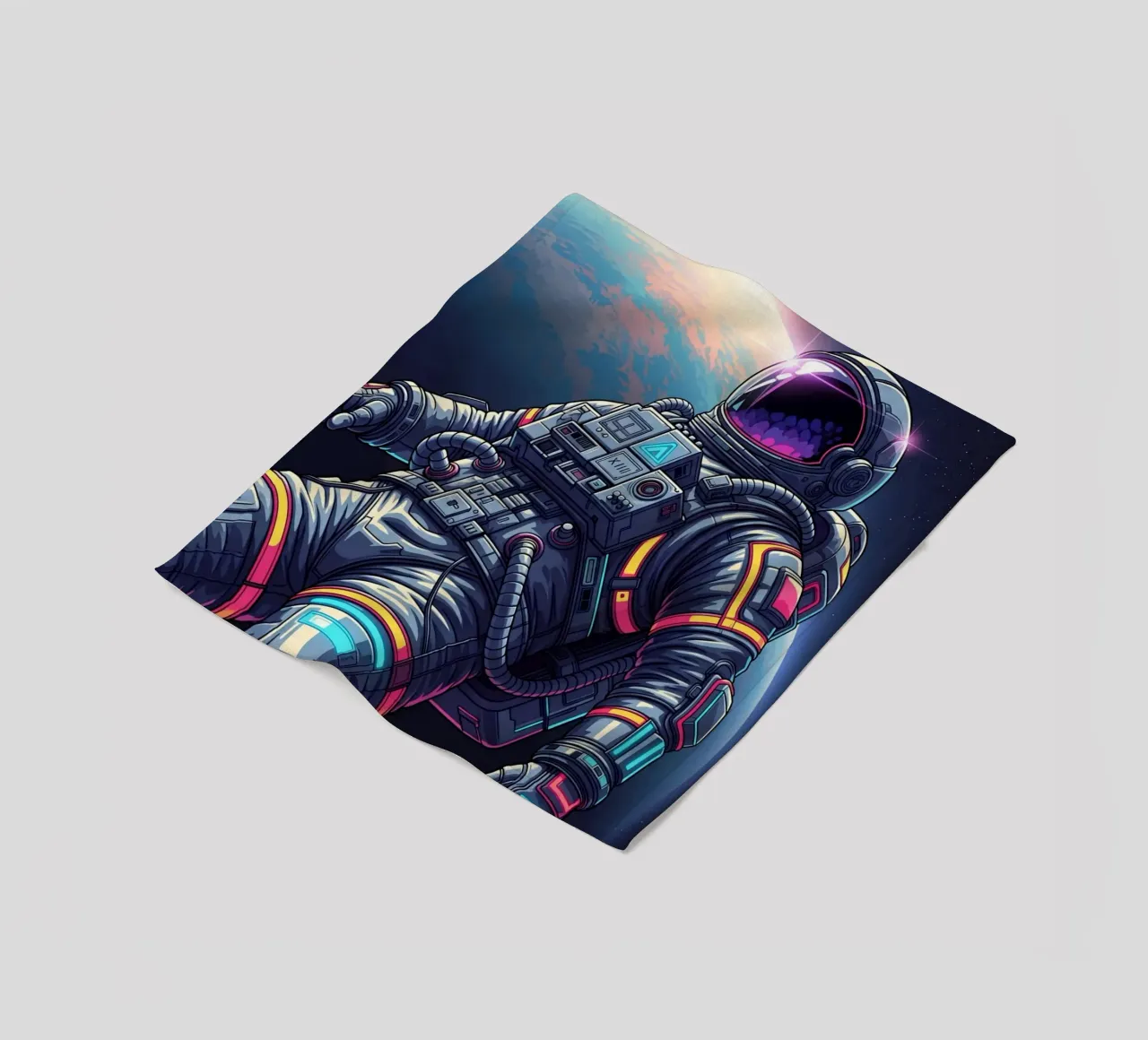 Astronaut floating in space fleece blanket by Lembayung art