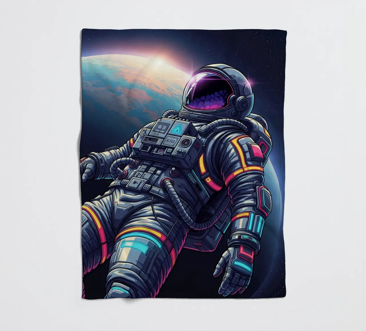 Astronaut floating in space fleece blanket by Lembayung art
