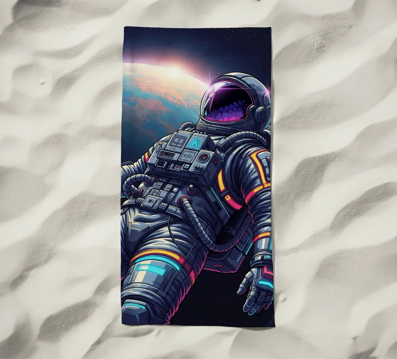 Astronaut floating in space beach towel by Lembayung art
