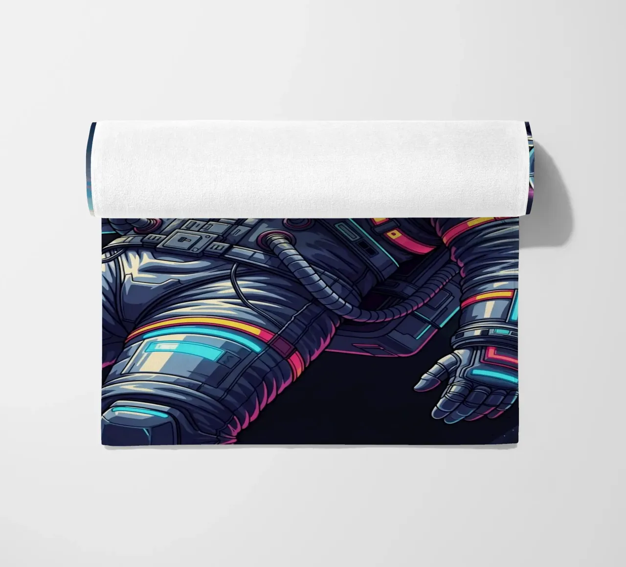 Astronaut floating in space beach towel by Lembayung art