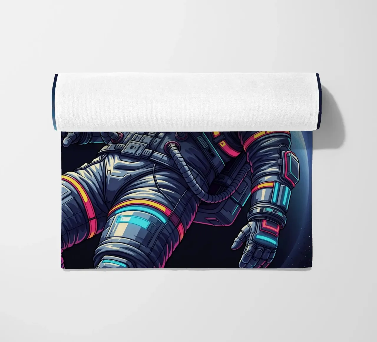 Astronaut floating in space beach towel by Lembayung art