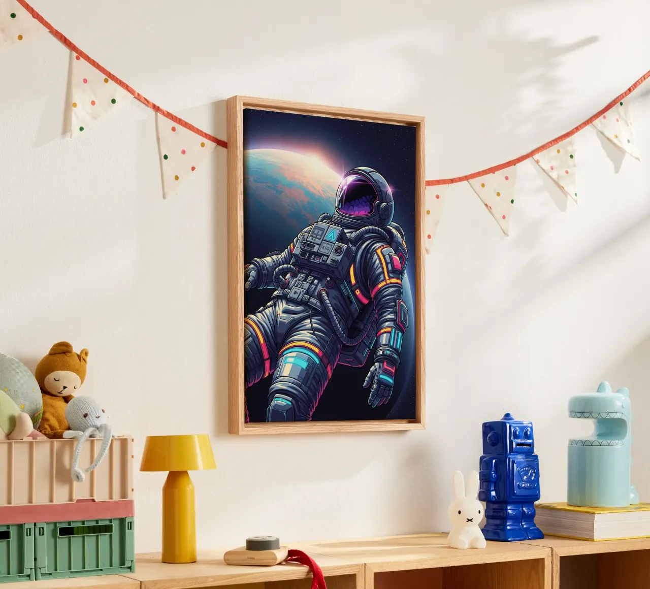 Astronauta che fluttua nello spazio tela con Cornice a cassetta da Lembayung art