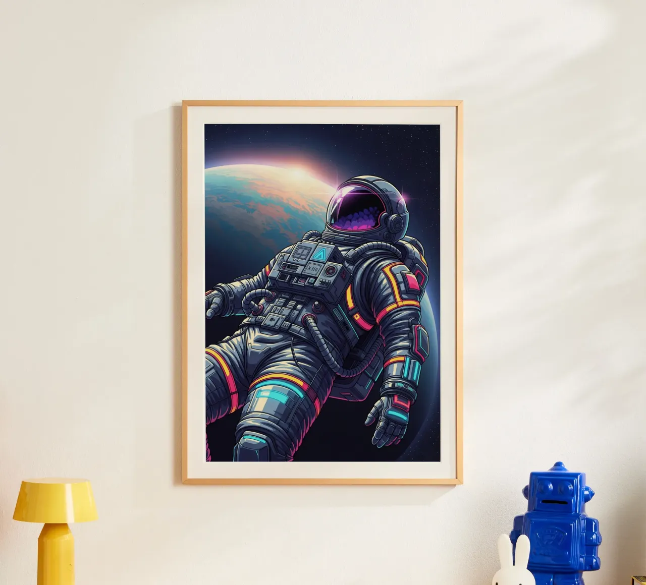 Astronauta flotando en el espacio poster con marco de aluminio de Lembayung art
