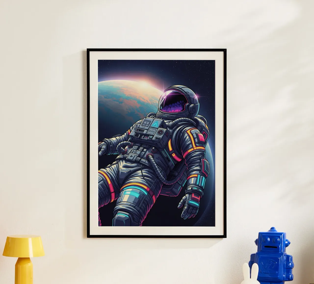 Astronauta flotando en el espacio poster con marco de aluminio de Lembayung art