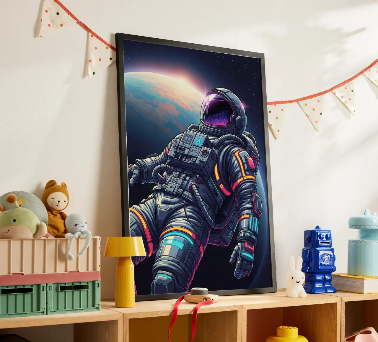 Astronauta flotando en el espacio poster con marco de aluminio de Lembayung art