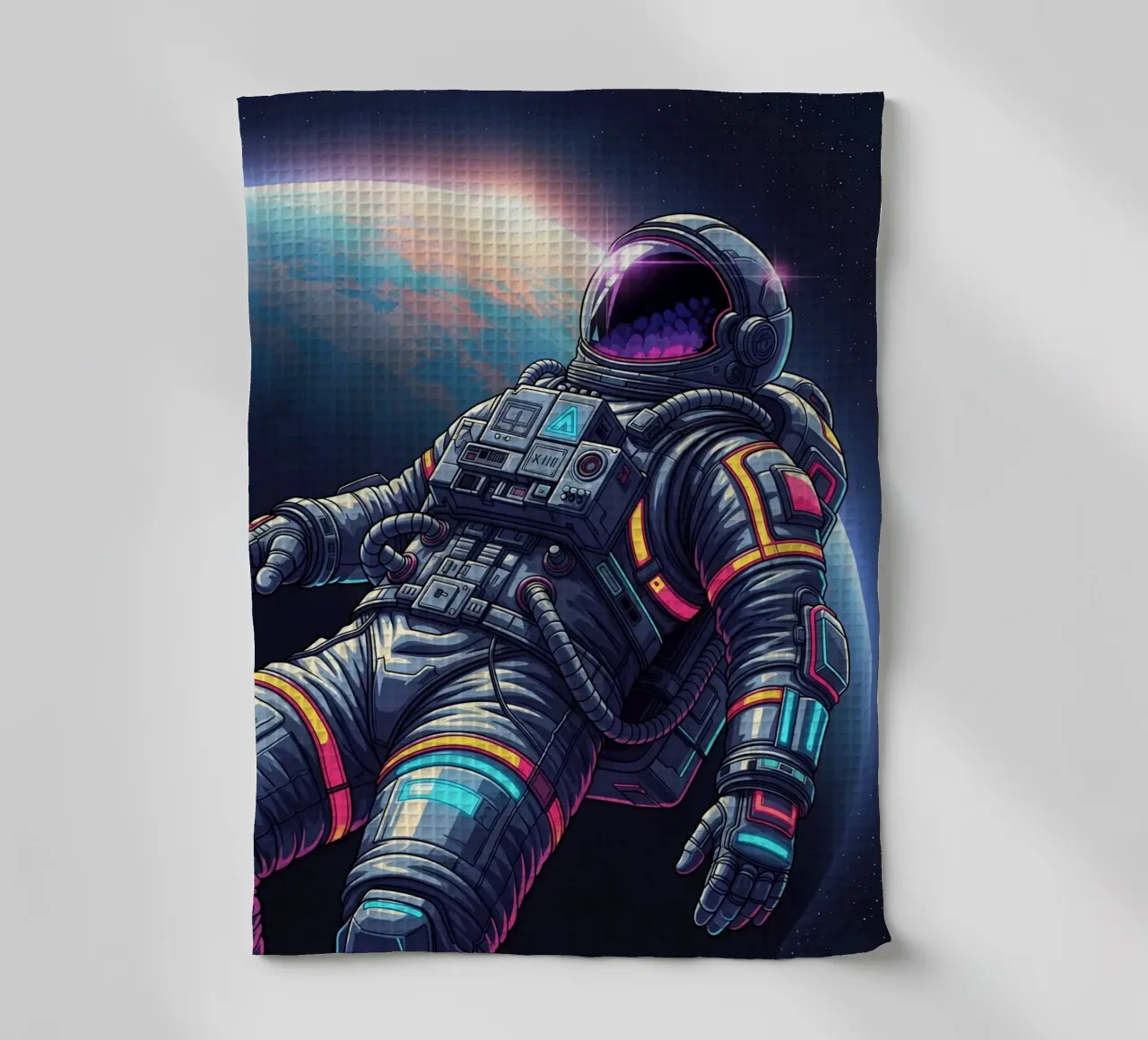 Astronaut floating in space tea towel by Lembayung art