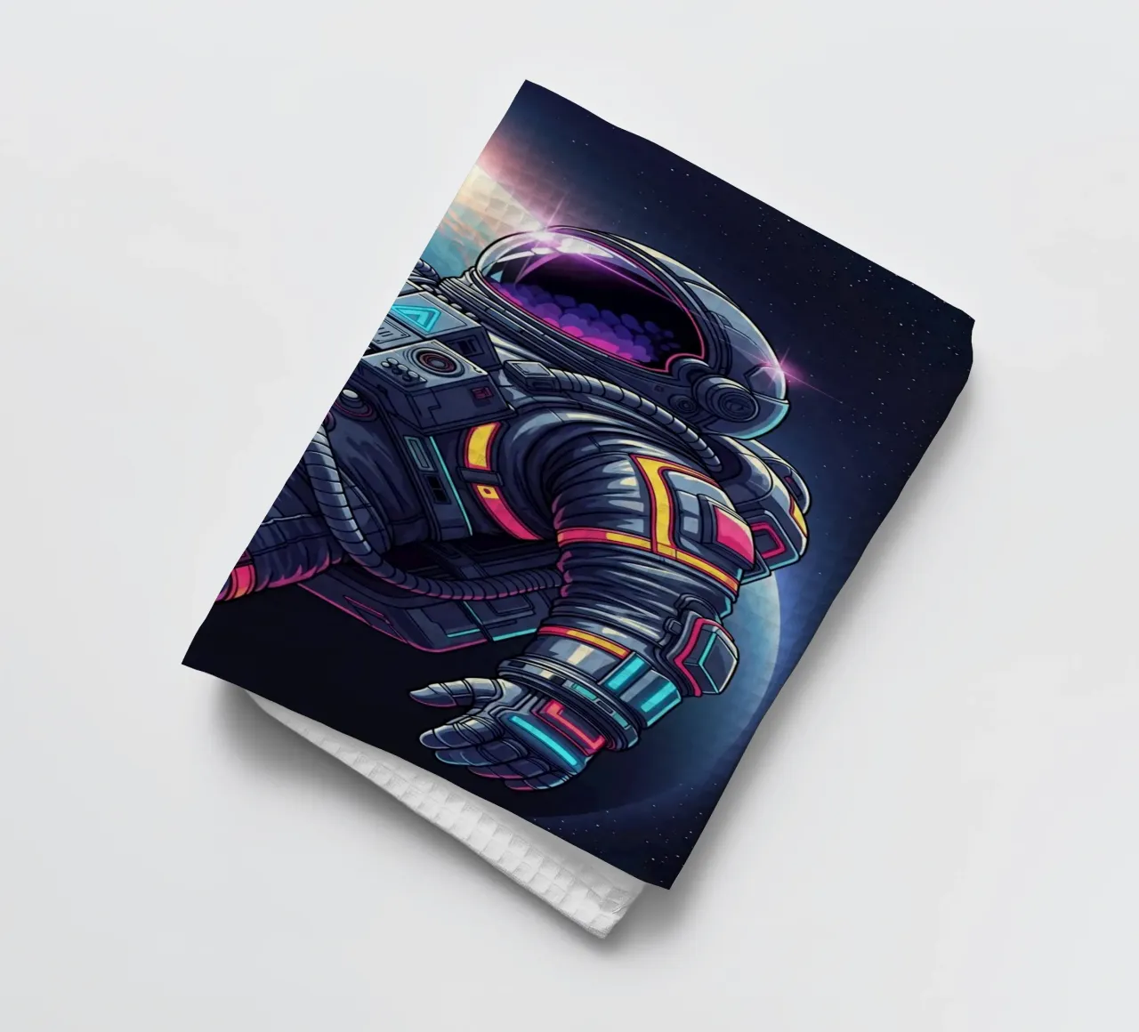 Astronaut floating in space tea towel by Lembayung art